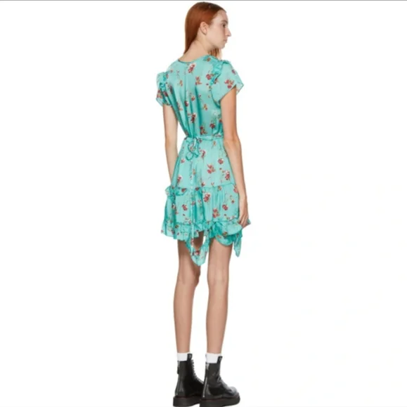R13Deconstructed Babydoll Mini Dress in Light Blue Floral Size Medium